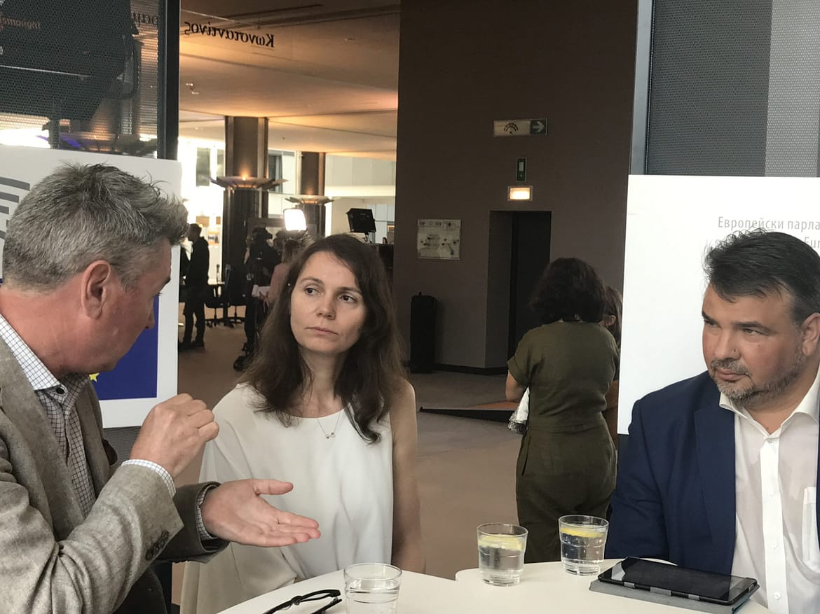 Gary Cartwright, Eli Hadzhieva and Aurel Laurentiu Plosceanu ahead of the European Parliament event