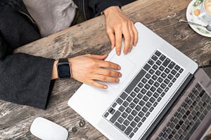 Female freelancer blogger using laptop