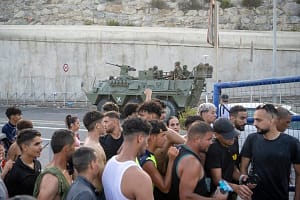 Hundreds of people are swimming across to Ceuta from Morocco [**********]