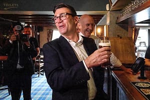 Prime Minister Andy Burnham visits the Hare inn in Harlow