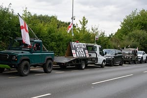 Protestors Gather outside the Bell Hotel in Epping