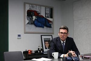 Prime Minister Andy Burnham holds Media interviews in No10 North