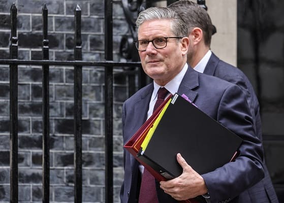 Prime Minister Starmer exits Downing Street for PMQs, London, UK