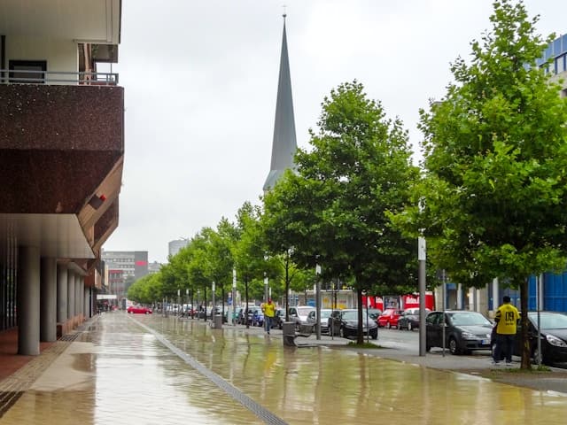 A flooded city street after heavy rain