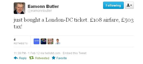Air taxes are sky-high, as Adam Smith Institute co-founder Eamonn Butler discovered this week