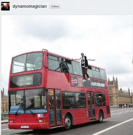 Magician Dynamo levitates from bus