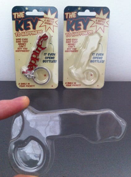 The 'Key to Happiness' key-ring with packaging - can you see what Shed sees?!