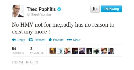 Theo Paphitis tweets about HMV