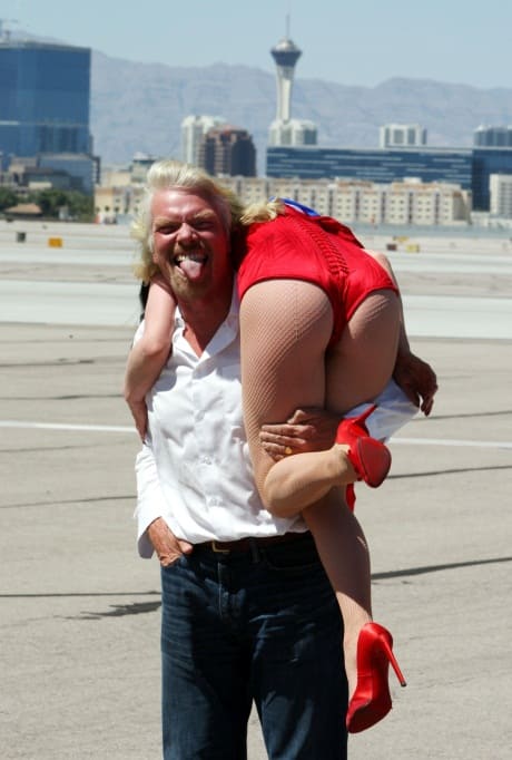 Sir Richard Branson and Dita Von Teese at McCarran International Airport, Las Vegas, USA to celebrate the 10th Anniversary of Virgin Atlantic