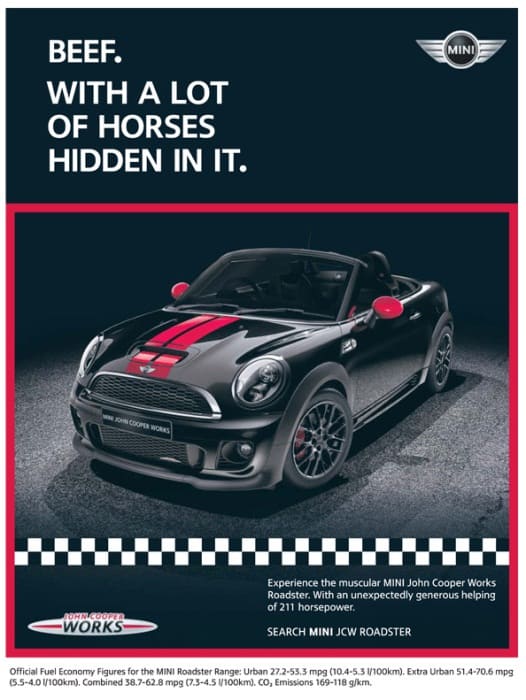 Mini John Cooper Works Roadster's horsemeat advert