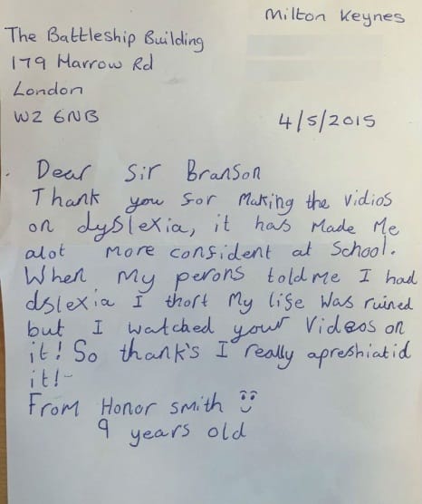 Honor Smith's letter to Sir Richard Branson