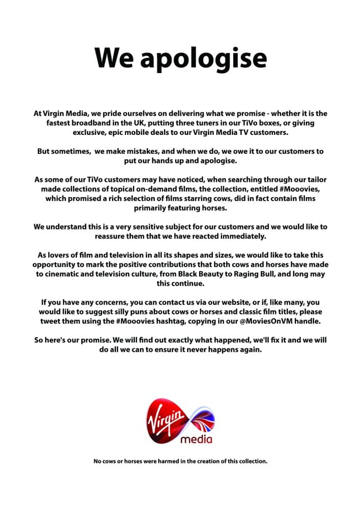 Virgin Media's horsemeat scandal advert