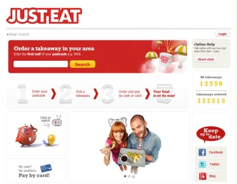 A screenshot of Just-Eat.co.uk's website
