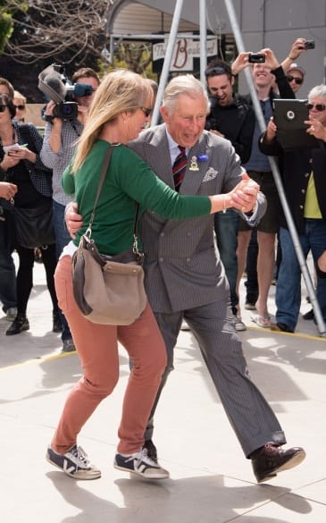 I like to move it, move it: Prince Charles dancing with Lisa Shannon, 57, a psychology student from Christchurch 