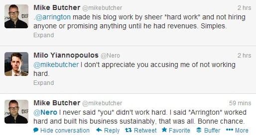 @Nero and Techcrunch editor @MikeButcher's conversation on Twitter today