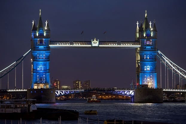 Tower Bridge in tricolore Paris tribute