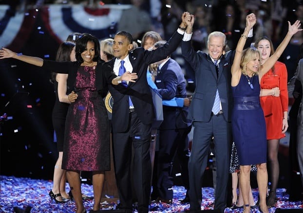 US President Barack Obama with First Lady Michelle Obama and daughters Sasha and Malia