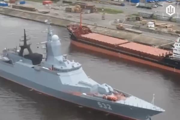 Ukrainian drone ‘set fire’ to Russian warship parked safely far from the front