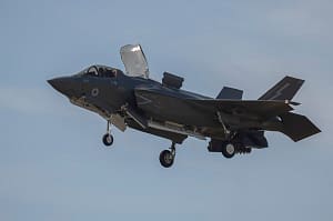 Lockheed Martin F-35B Lightning of No 617 Squadron, RAF Marham, demonstrated vectored thrust flight at RIAT 2022