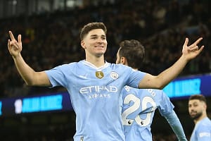 Manchester City v Sheffield United Premier League 30/12/2023. GOAL 2-0 Manchester City forward Julian Alvarez(19) celebr