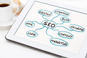 SEO – search engine optimization mind map SEO – search engine optimization concept or mind map on a digital tablet with