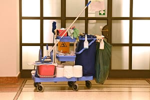 How oil spill cleaning safeguards work environments cleaning trolley of a cleaner.