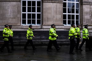 Police and Security at the Conservative Party Conference at Manchester Central, Manchester, UK – Sunday October 1, 2017. A large police presence in the centre of Manchester for the opening day of the conference where 2 major protests / marches are planned