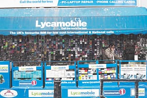 A Lycamobile shop in London, United Kingdom.
