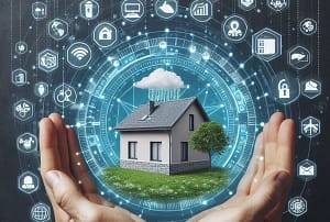 Hand with house and icons