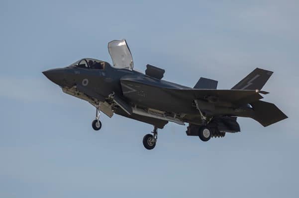 Lockheed Martin F-35B Lightning of No 617 Squadron, RAF Marham, demonstrated vectored thrust flight at RIAT 2022