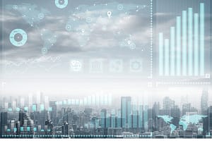 Business concept with abstract stock market data Double exposure business concept with abstract stock market data on bac