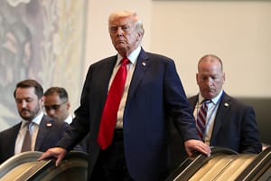 Donald Trump Exits United Nations with Careful Steps on Stairs