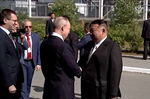 Russian Vladimir Putin meets with North Korean leader Kim Jong Un at the Cosmodrome Vostochny spaceport in the Russian Far East on Wednesday, Sept 13, 2023. Kim Jong-un holds weapons talks with Vladimir Putin at the Russian prominent rocket launch site.