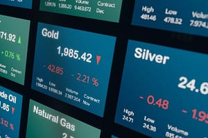 Gold and silver price, commodity trading, stock market data. Gold and silver price moving down. Trading monitor with com