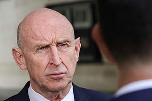John Healey, Defence Secretary, seen at the BBC for the Sunday morning media round, London, UK
