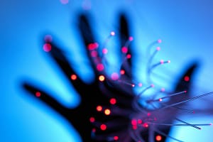 Digital age: artificial intelligence fibre optics carrying data passing through