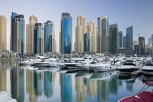 Yachts in the harbour at Dubai Marina