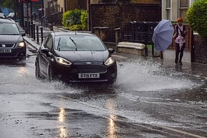 UK weather: rain shower in London