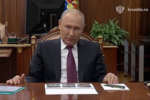 Image taken from the video address released by the Kremlin on Thursday Aug 24, 2023 shows Russia President Vladimir Putin breaking silence on Wagner group chief Yevgeny Prigozhin plane crash. In the video, Putin praises Yevgeny Prigozhin as a talented bus