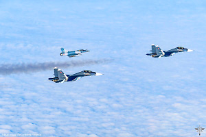 Image released by the NATO shows two French Mirage 2000-5 fighter jets have intercepted two Russian SU-30-M aircraft over the Baltic Sea and a Russian AN-72 transport plane flying in international airspace north of Poland on Thursday Feb 29, 2024.