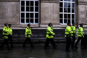 Police and Security at the Conservative Party Conference at Manchester Central, Manchester, UK – Sunday October 1, 2017. A large police presence in the centre of Manchester for the opening day of the conference where 2 major protests / marches are planned