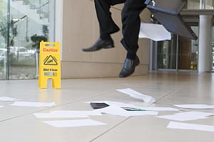 Businessman slipping up