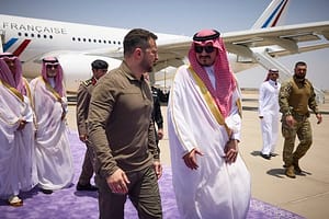 President Volodymyr Zelenskyy at the 32nd Arab League Summit in Jeddah on May 19, 2023.