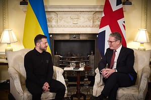 British Prime Minister Keir Starmer meets Ukrainian President Volodymyr Zelenskiy at the 10 Downing Street in London, Britain, March 1, 2025, a day after the tense clash of the Ukrainian leader with U.S President Donald Trump at the White House. Zelensky
