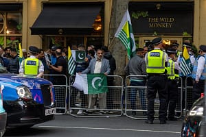 Pakistani protest outside the Indian High Commission after deadly Indian strikes