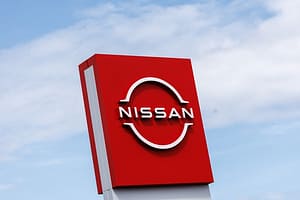 Nissan logo on a branch of the brand
