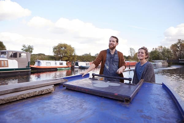 Couple on canal boat