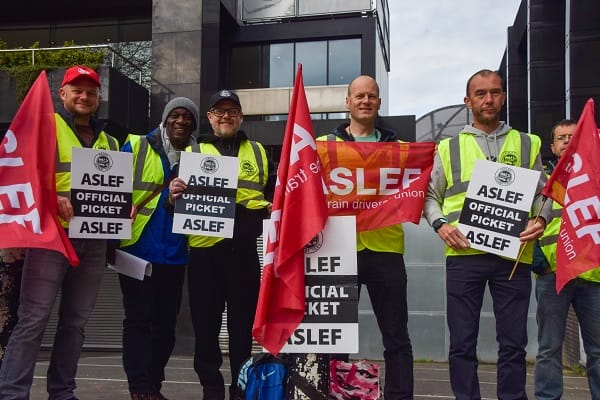 ASLEF train drivers strike picket at Euston Station